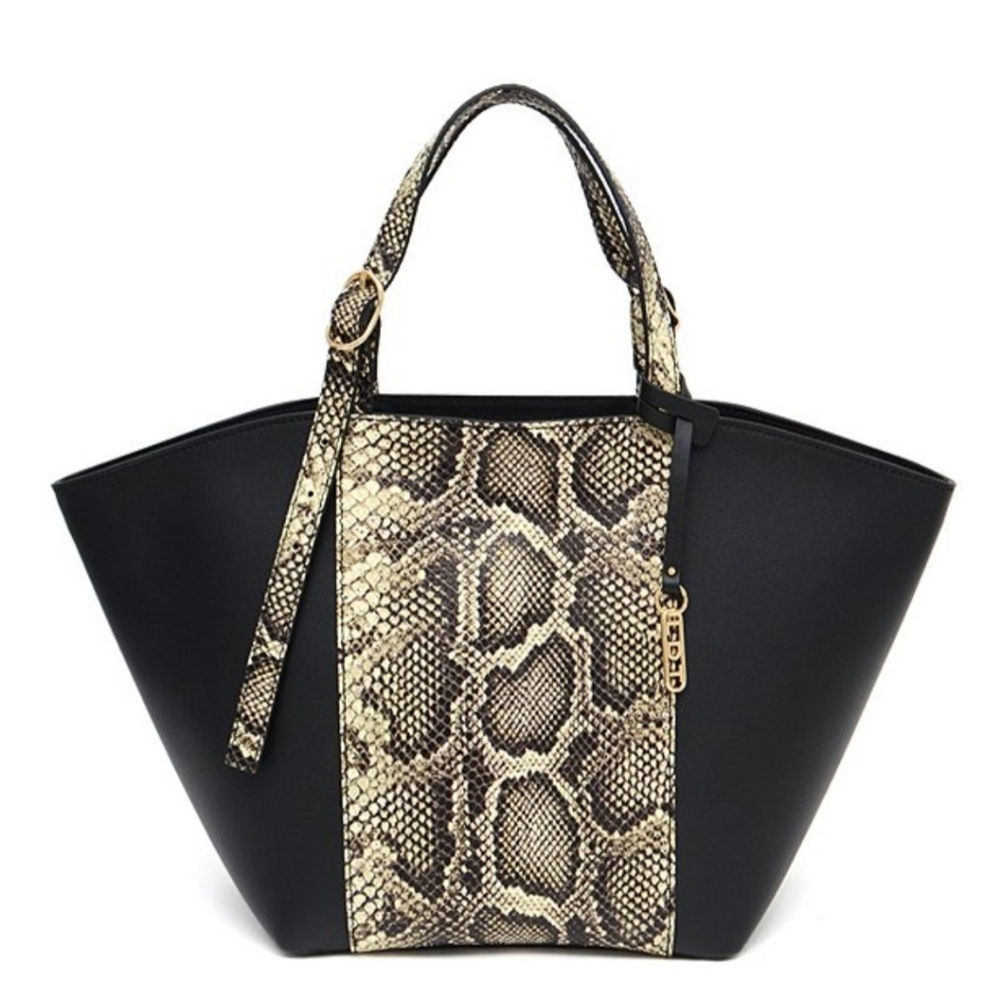 LDT Tatum Snake Embossed Leather Satchel Bag